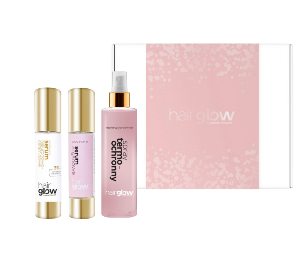 HairGlow zestaw prezentowy serum ceramidy + serum agranowe + spray termoochronny