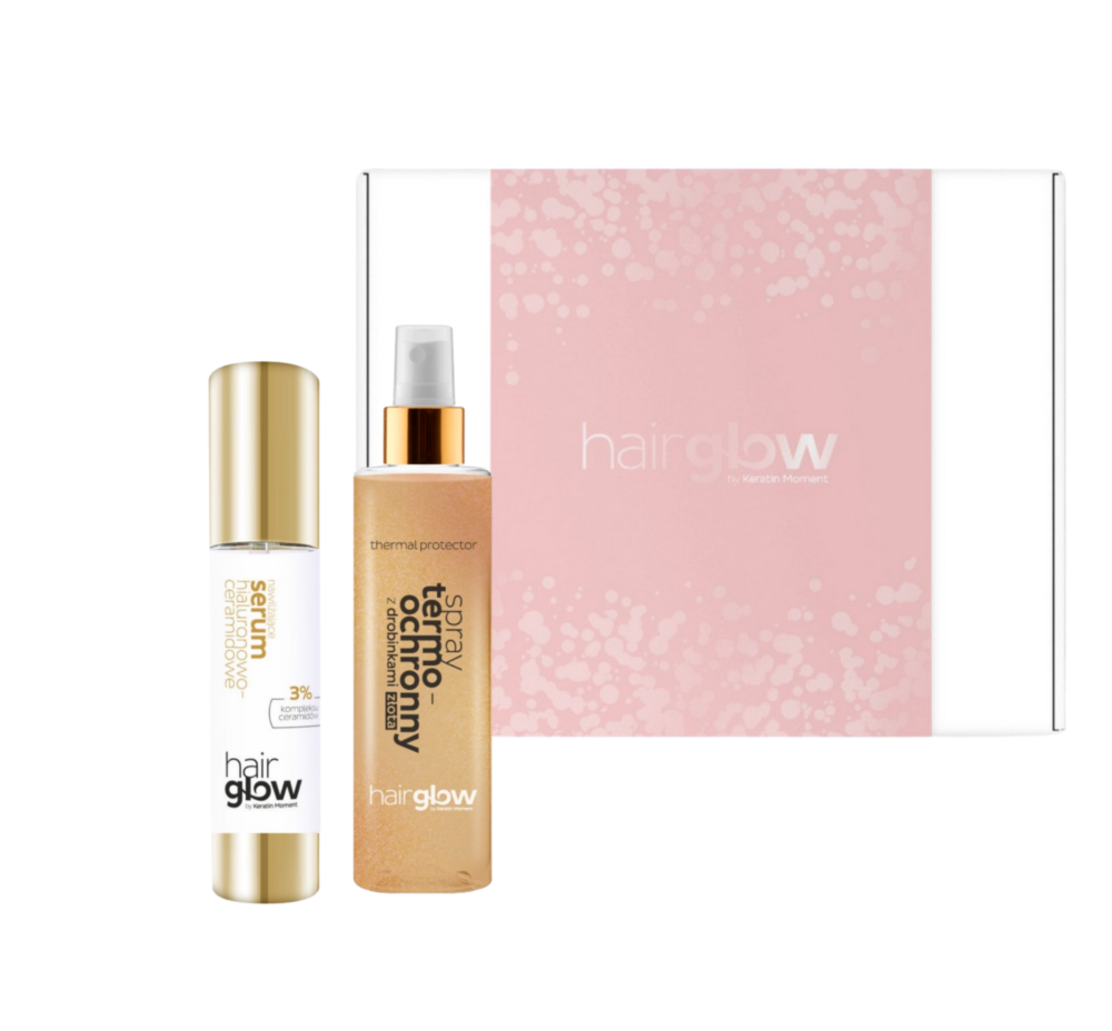HairGlow zestaw prezentowy spray temoochronny i serum z ceramidami