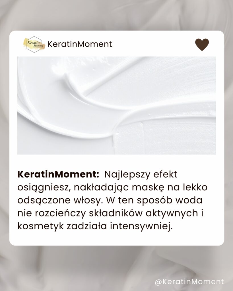 Najlepszy efekt osiagniesz nakladajac maske na lekko odsaczone wlosy